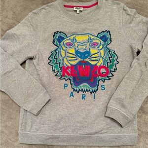 Kenzo Kids Gray Sweatshirt with Colorful Tiger Design